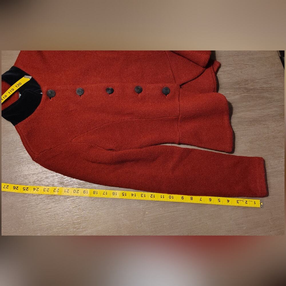 Ralph Lauren Lambs Wool Blend Riding Sweater Jacket Burgundy Velvet Collar - Picture 8 of 14